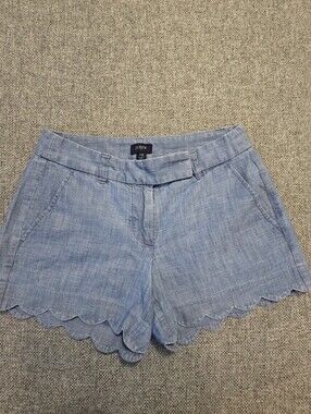J. Crew Women's Chambray Scalloped Hem Shorts  Blue Size 00 Denim Look